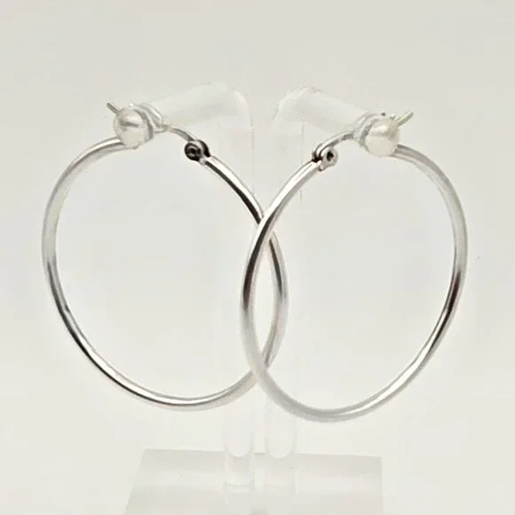 Sterling 1.5" Silver Hoop Earrings - Picture 4 of 6